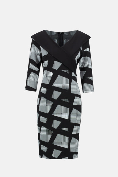 Black Lapel Neck Houndstooth Print Dress. Style JR233295