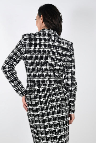 Tweed Print Stretch Cropped Blazer. Style FL233309