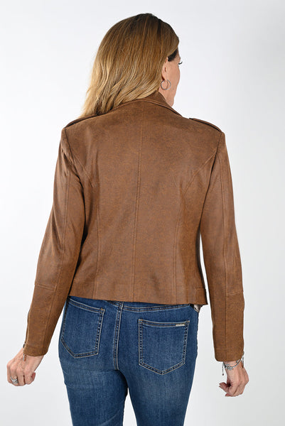 Vegan Leather Gold Zipper Moto Jacket. Style FL233852U