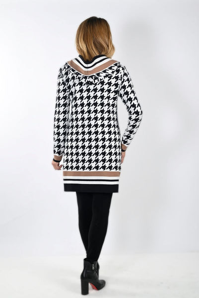 Houndstooth Mid Weight Hooded Cardigan. Style FL233881U