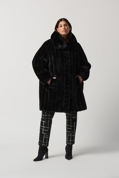 Faux Fur to Shiny Reversible Outerwear in Silver or Black. Style JR233900