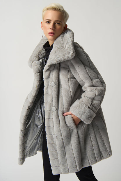 Faux Fur to Shiny Reversible Outerwear in Silver or Black. Style JR233900