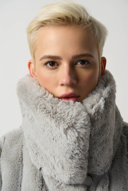 Faux Fur to Shiny Reversible Outerwear in Silver or Black. Style JR233900