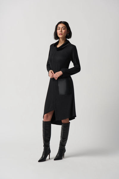 Vegan Leather Pocket Sweater Dress. Style JR234160