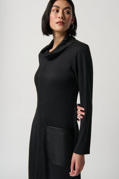 Vegan Leather Pocket Sweater Dress. Style JR234160