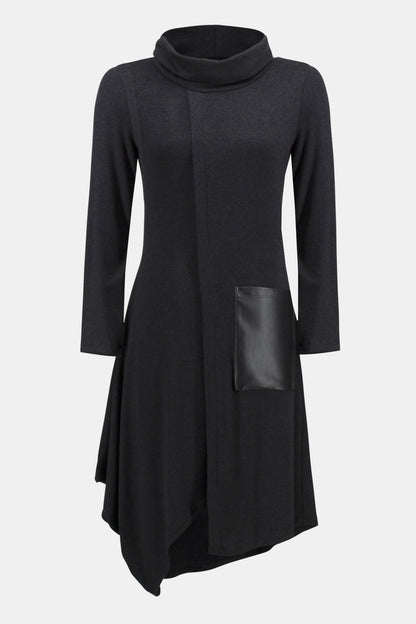 Vegan Leather Pocket Sweater Dress. Style JR234160