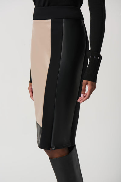 Colour Block Vegan Leather Pencil Skirt. Style JR234164