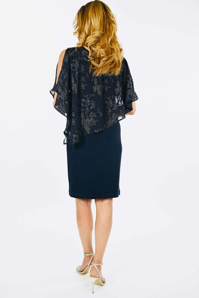 Sheer Floral Printed Cape Overlay Dress. Style FL234388