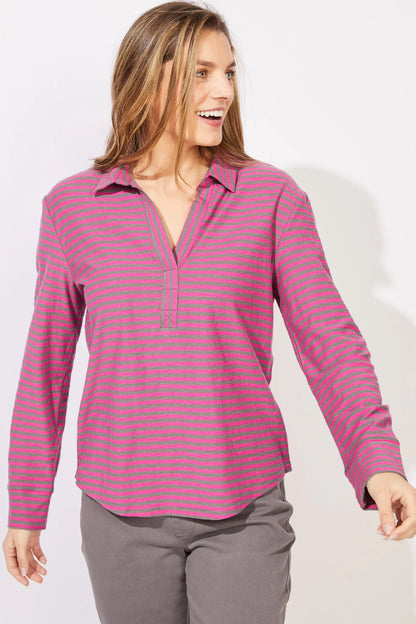 Primo Collared Long Sleeve Striped Top. Style ESC23544