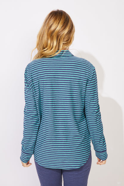 Primo Collared Long Sleeve Striped Top. Style ESC23544