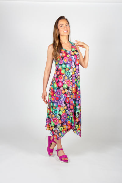 Multi Colour Handkerchief Hem Maxi Dress. Style PE238-4662