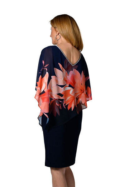 Floral Cape Overlay Rhinestone Trim Dress. Style FL238348