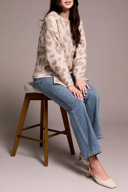 Sequined Animal Print Knit Sweater. Style TR2387O-8344