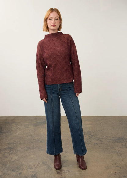 Long Sleeve Funnel Neck Textured Fabric Sweater. Style FD1048314