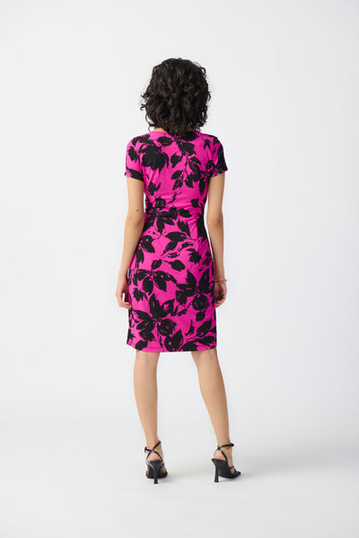 Floral Print Silky Knit Wrap Dress. Style JR241118
