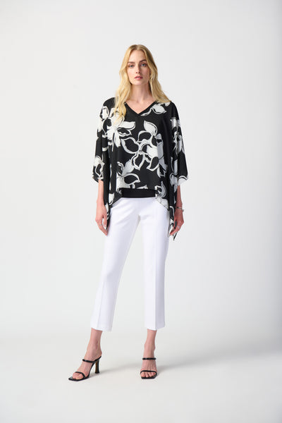 Layered Floral Print Silky Knit Poncho. Style JR241170
