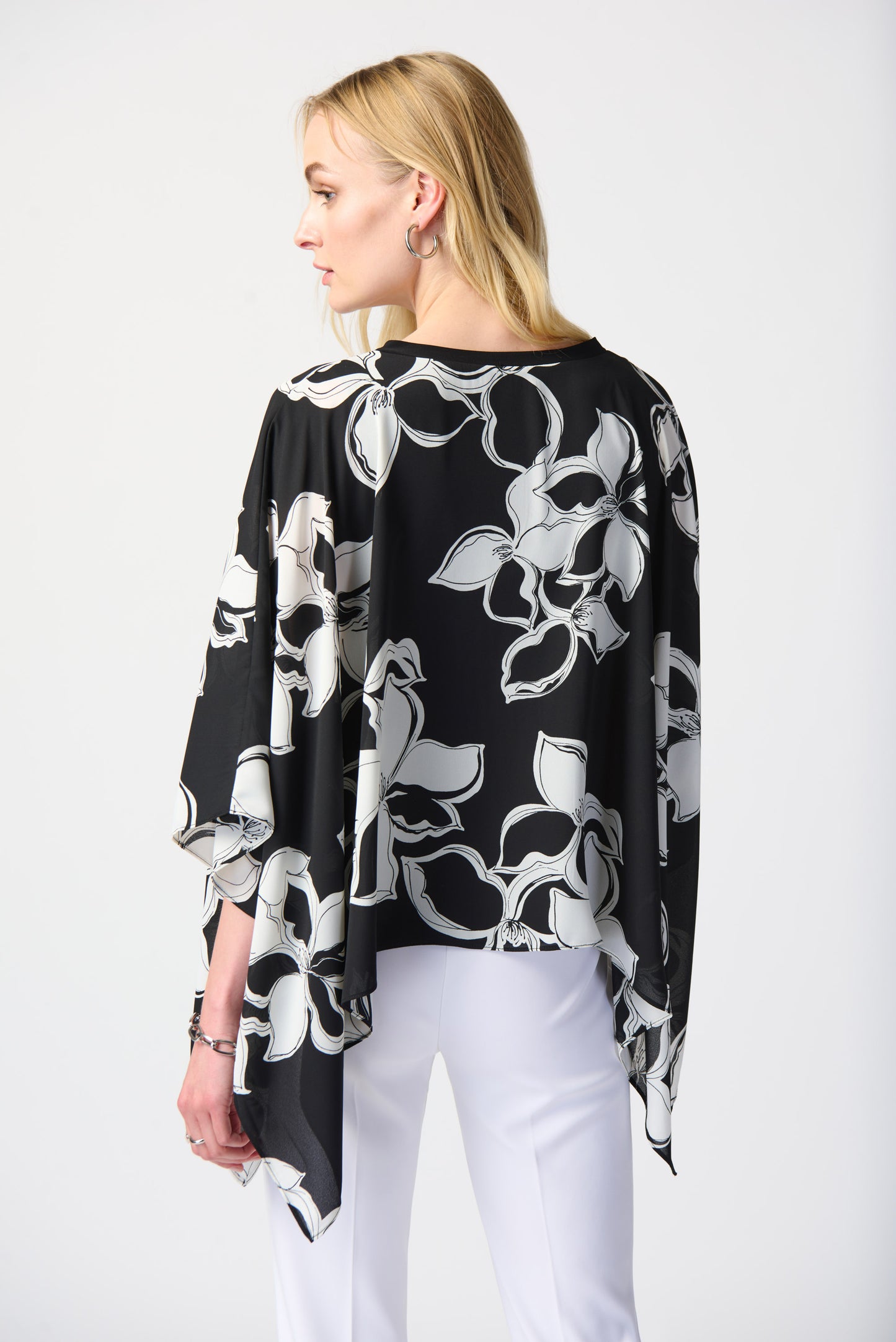 Layered Floral Print Silky Knit Poncho. Style JR241170