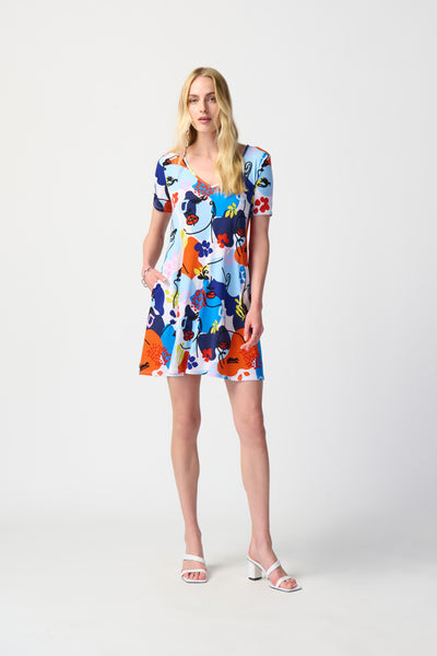 Face Print & Silky Knit A-Line Dress. Style JR241294