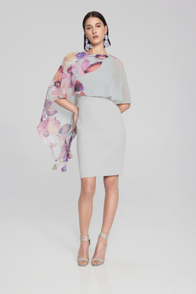 Printed Side Drape Cape Dress. Style JR241718
