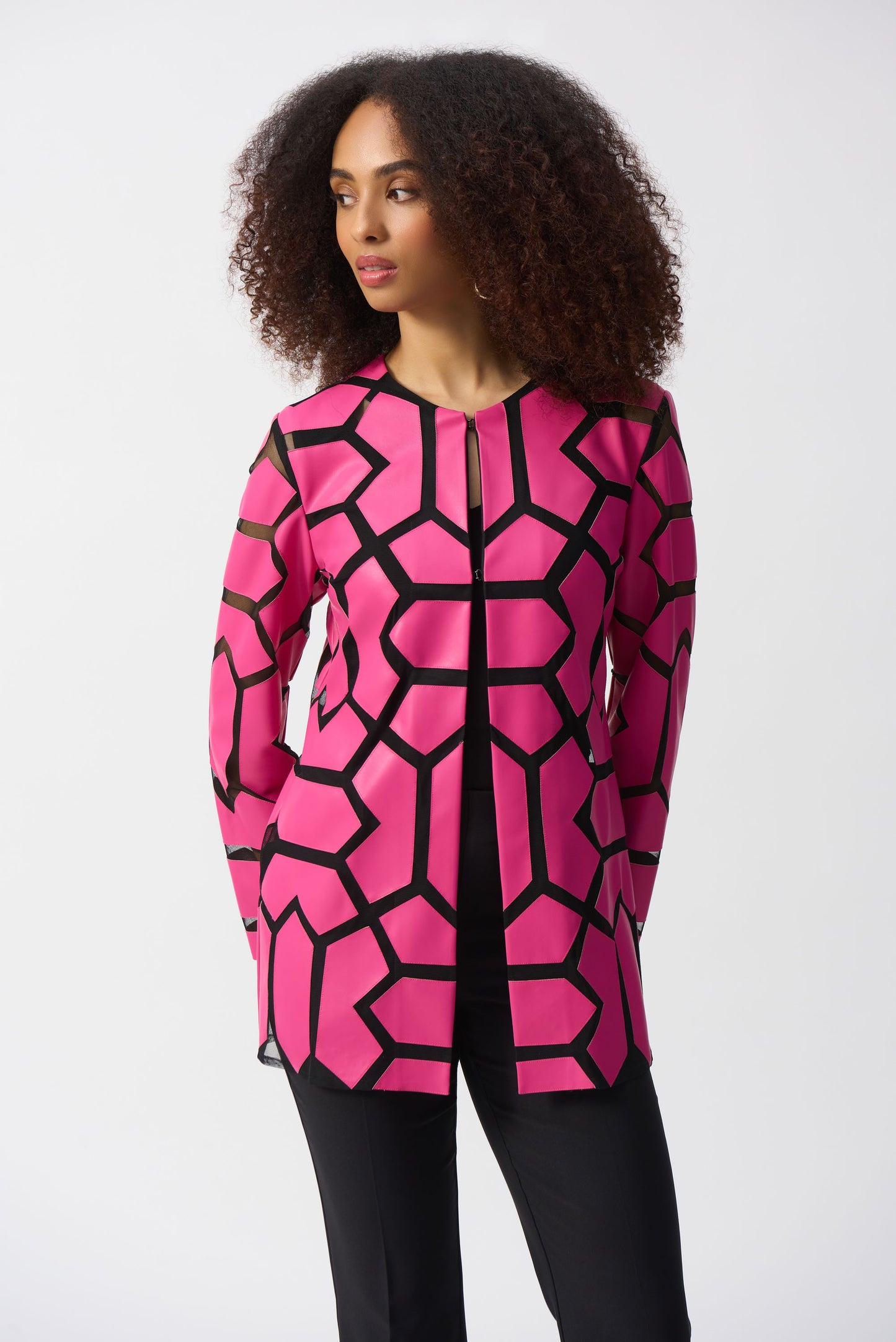 Laser Cut Leatherette On Mesh Jacket. Style JR241905S25