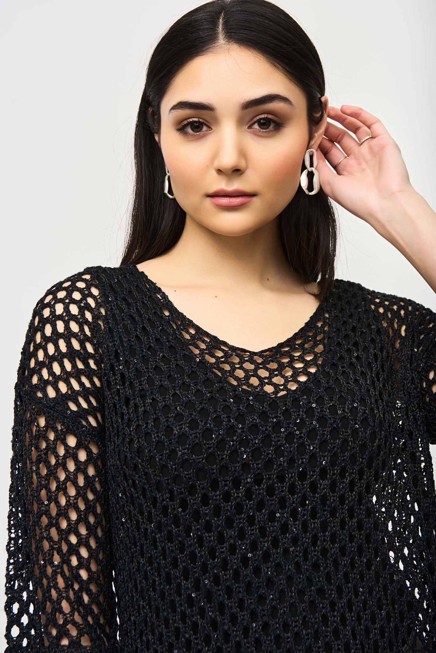 Open Stitch Sequin Sweater. Style JR241922F24