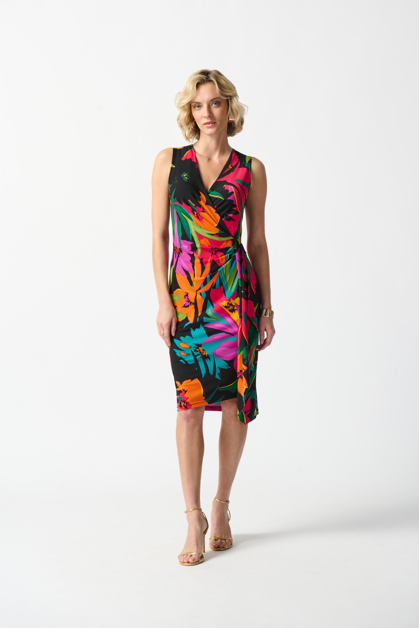 Silky Knit Tropical Print Wrap Dress. Style JR242012