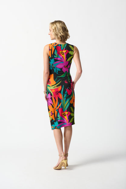 Silky Knit Tropical Print Wrap Dress. Style JR242012