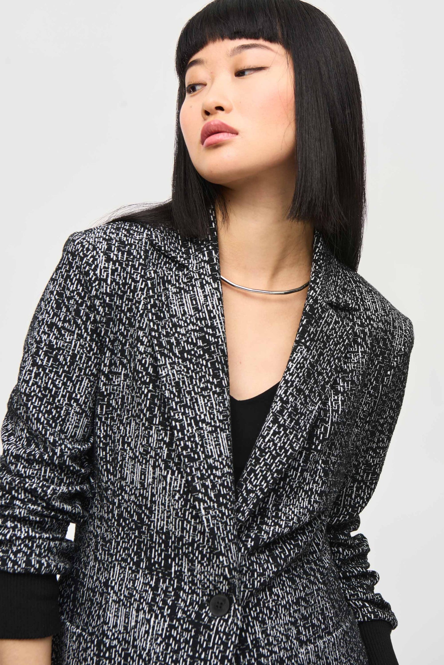 Ruched Sleeve Tweed Blazer. Style JR243053