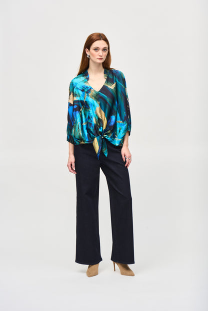 Satin Abstract Print Cocoon Top. Style JR243102