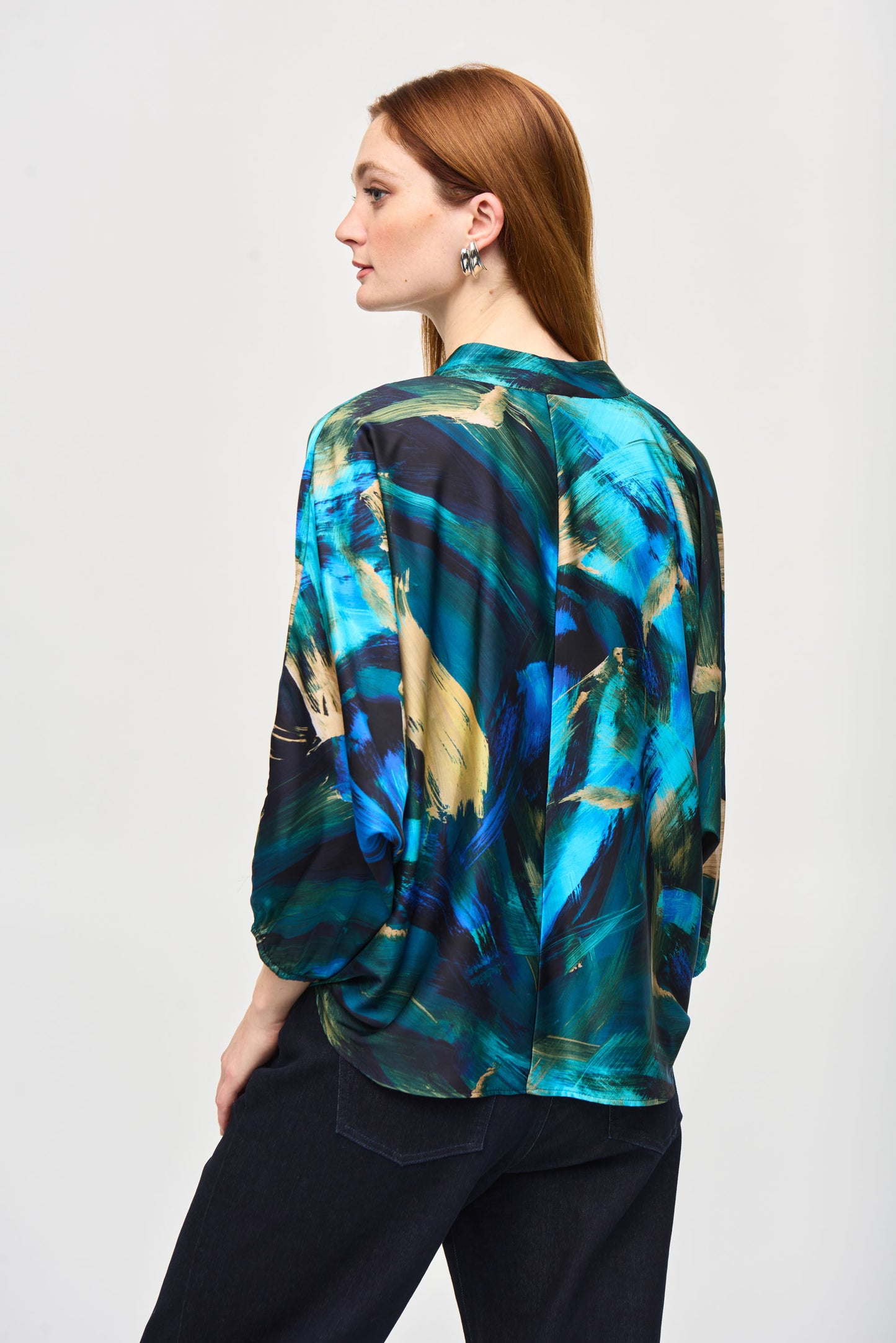 Satin Abstract Print Cocoon Top. Style JR243102