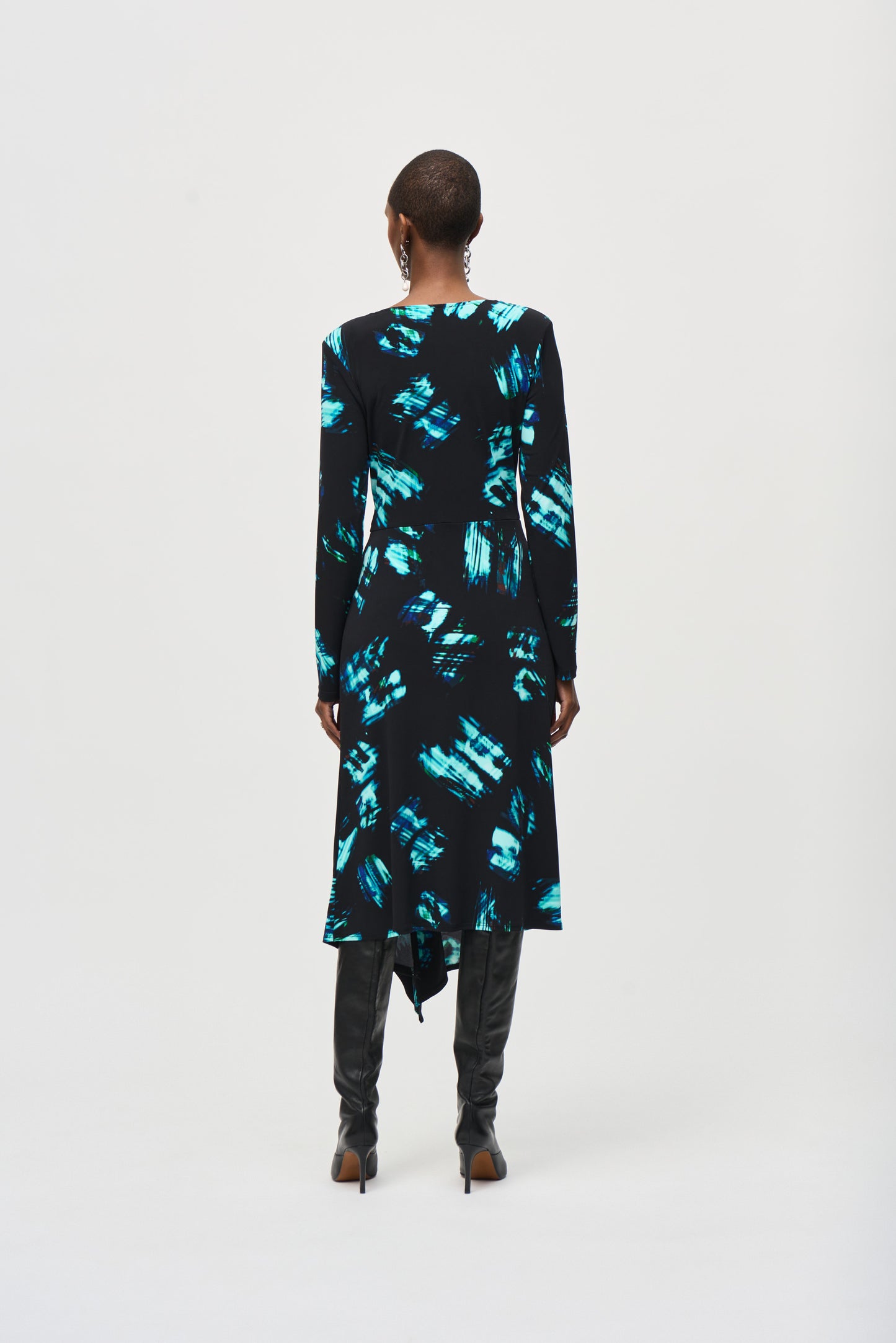 Silky Knit and Abstract Print Wrap Dress. Style JR243147