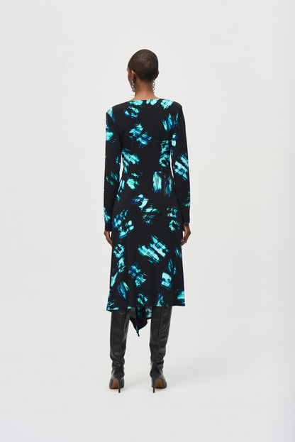 Silky Knit and Abstract Print Wrap Dress. Style JR243147