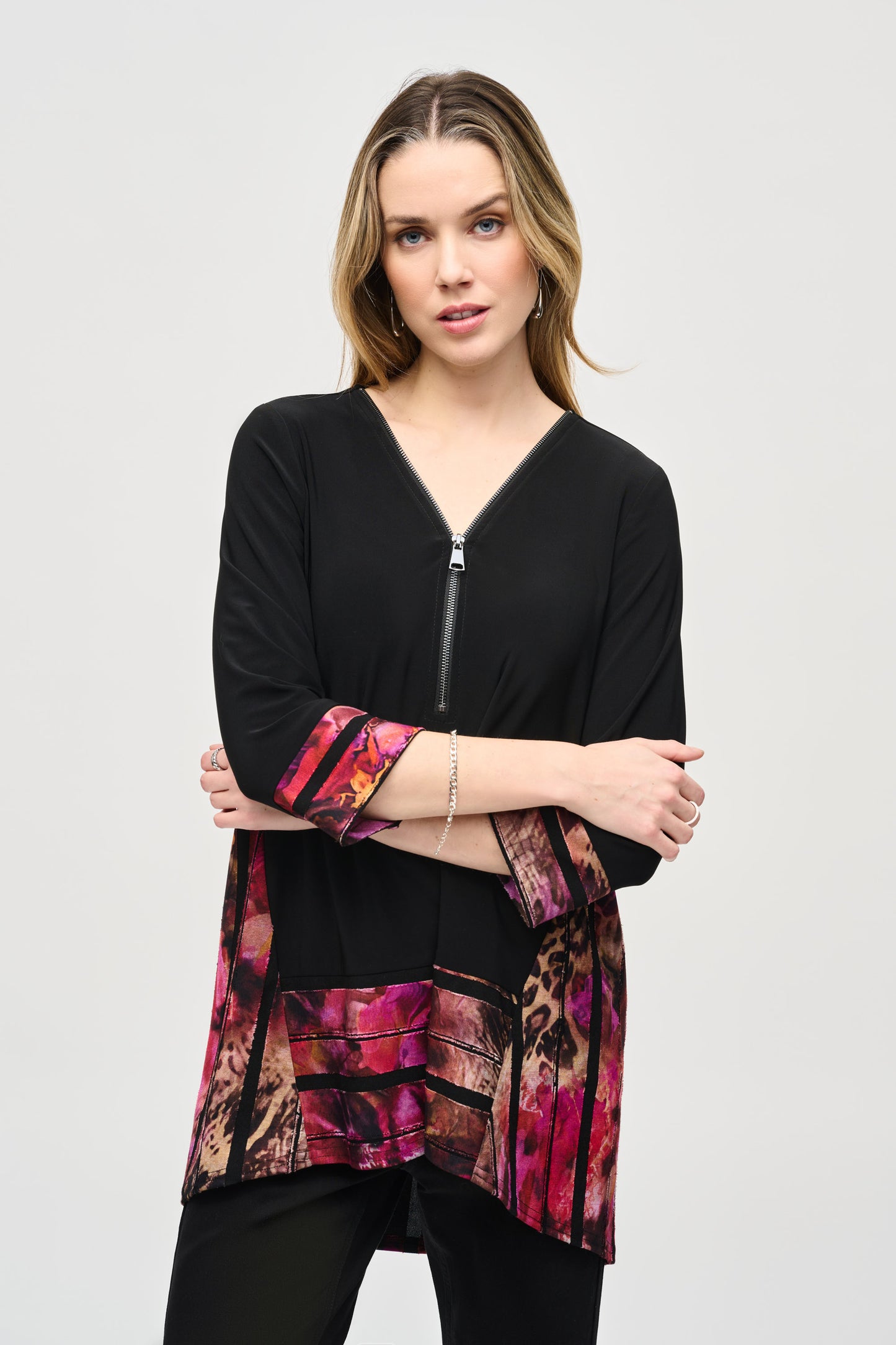 Silky Knit High Low Abstract Tunic. Style JR243157