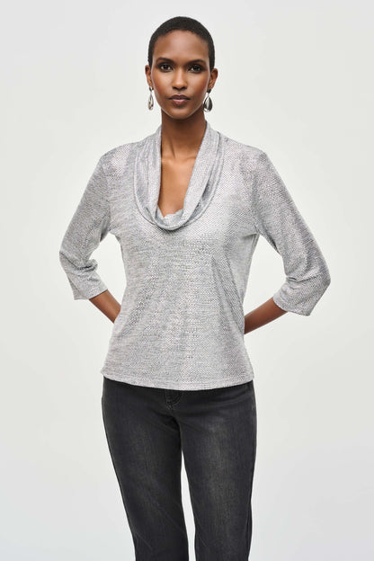 Foiled Knit Cowl Collar Top. Style JR243167