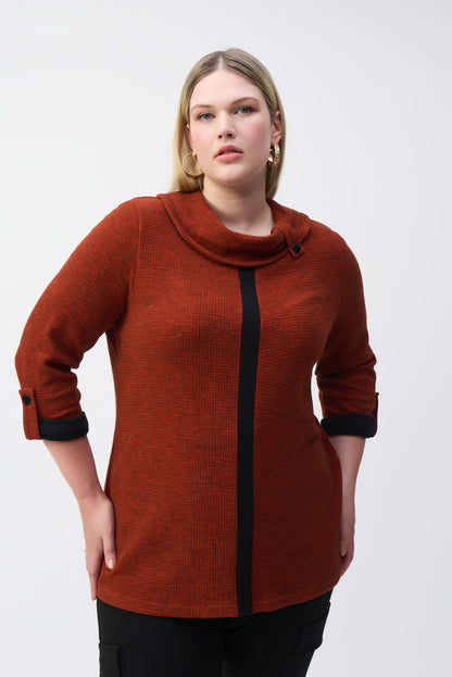 Textured Knit Cowl Collar Tunic. Style JR243198