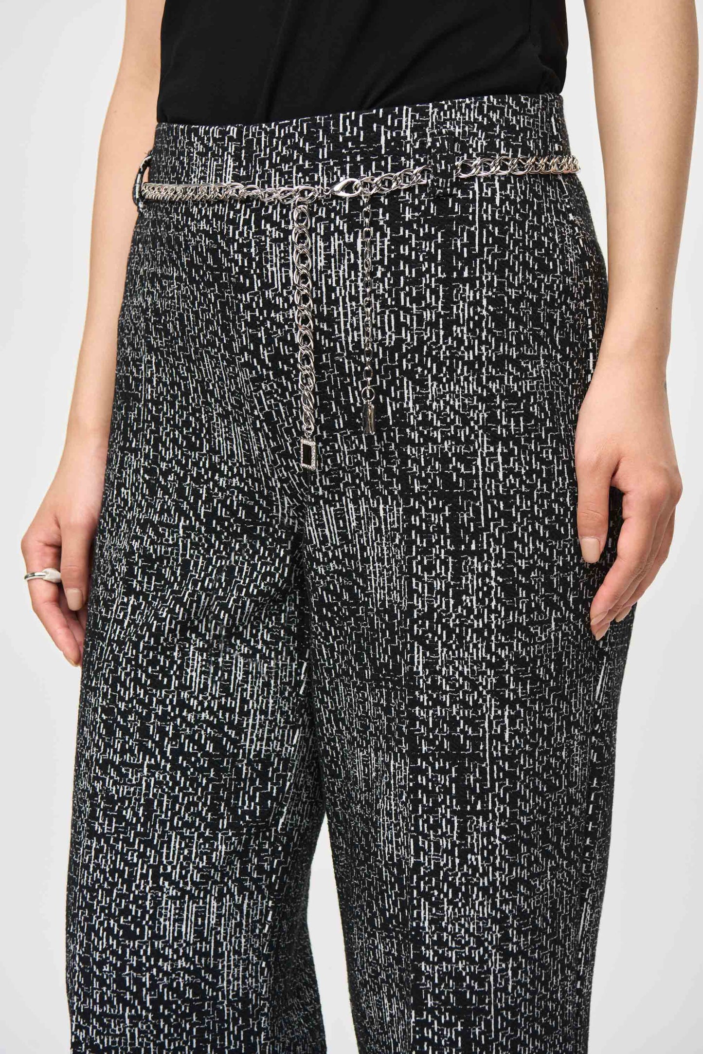 Tweed Knit Wide Leg Chain Belt Pant. Style JR243288