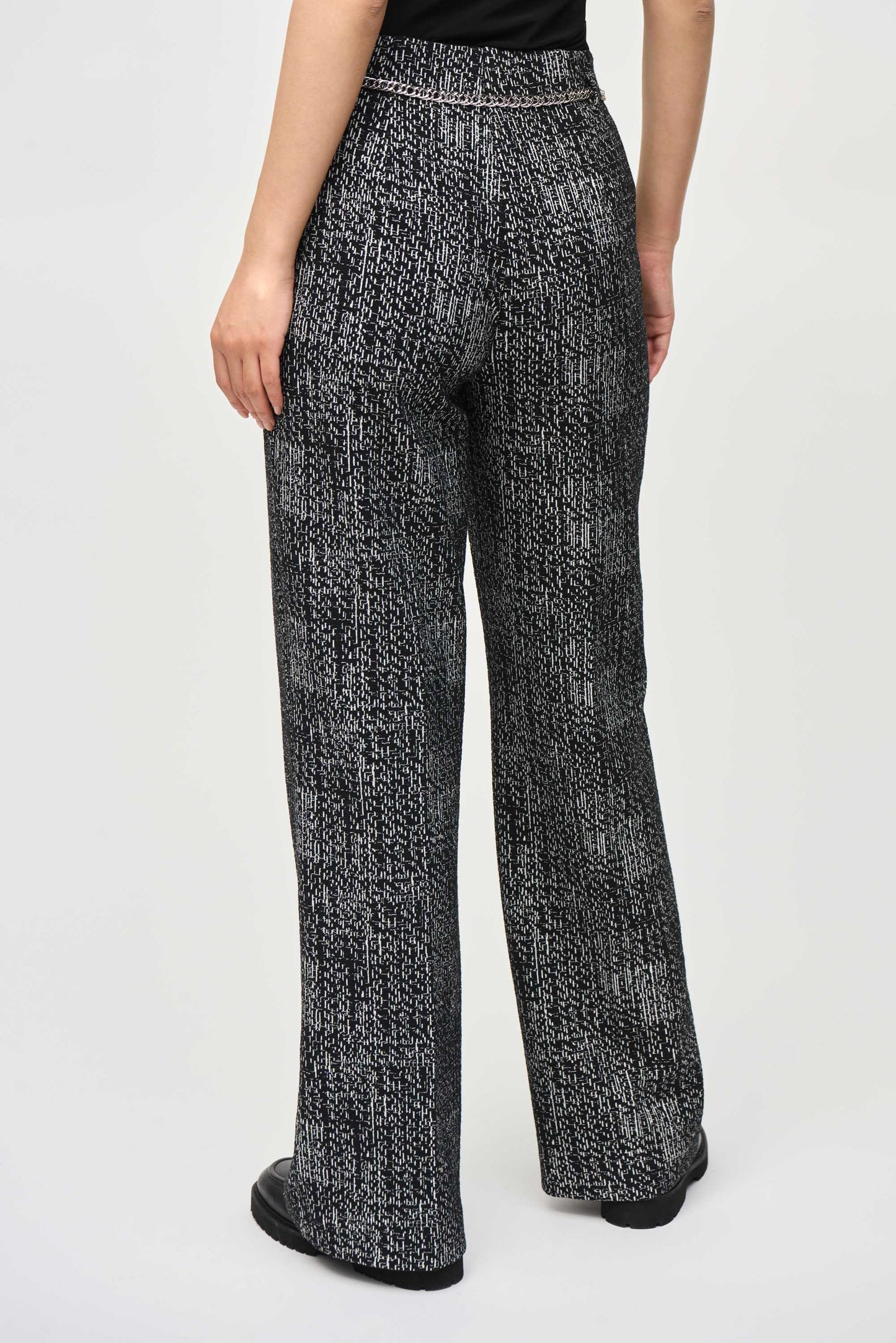 Tweed Knit Wide Leg Chain Belt Pant. Style JR243288