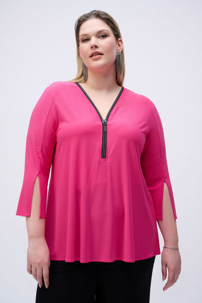 Silky Knit Fit & Flare Rhinestone Zip Tunic. Style JR243314S25