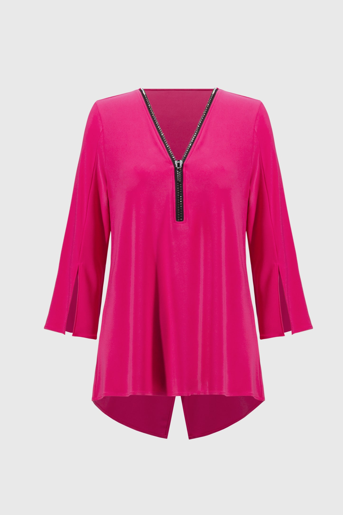 Silky Knit Fit & Flare Rhinestone Zip Tunic. Style JR243314S25