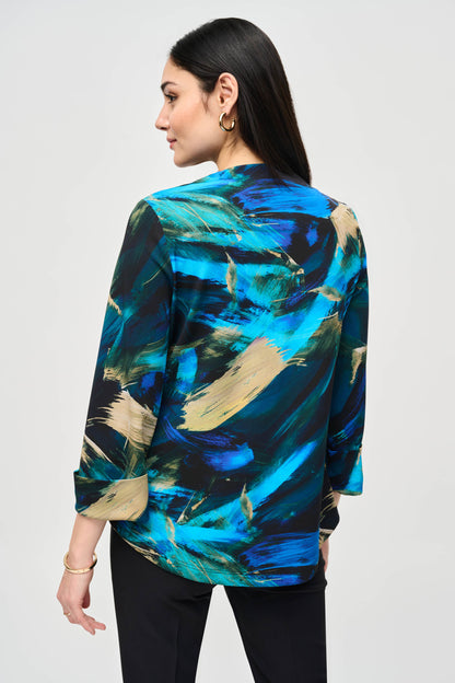 Silky Knit Abstract Print Sweing Jacket. Style JR243328