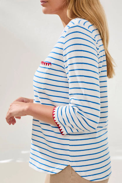 Striped Patch Pocket Stitch Details Top. Style TR2433O-8420