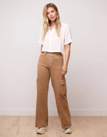 Lily Wide Leg Cargo Jean in Macchiato. Style YJ2433