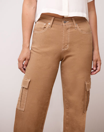 Lily Wide Leg Cargo Jean in Macchiato. Style YJ2433