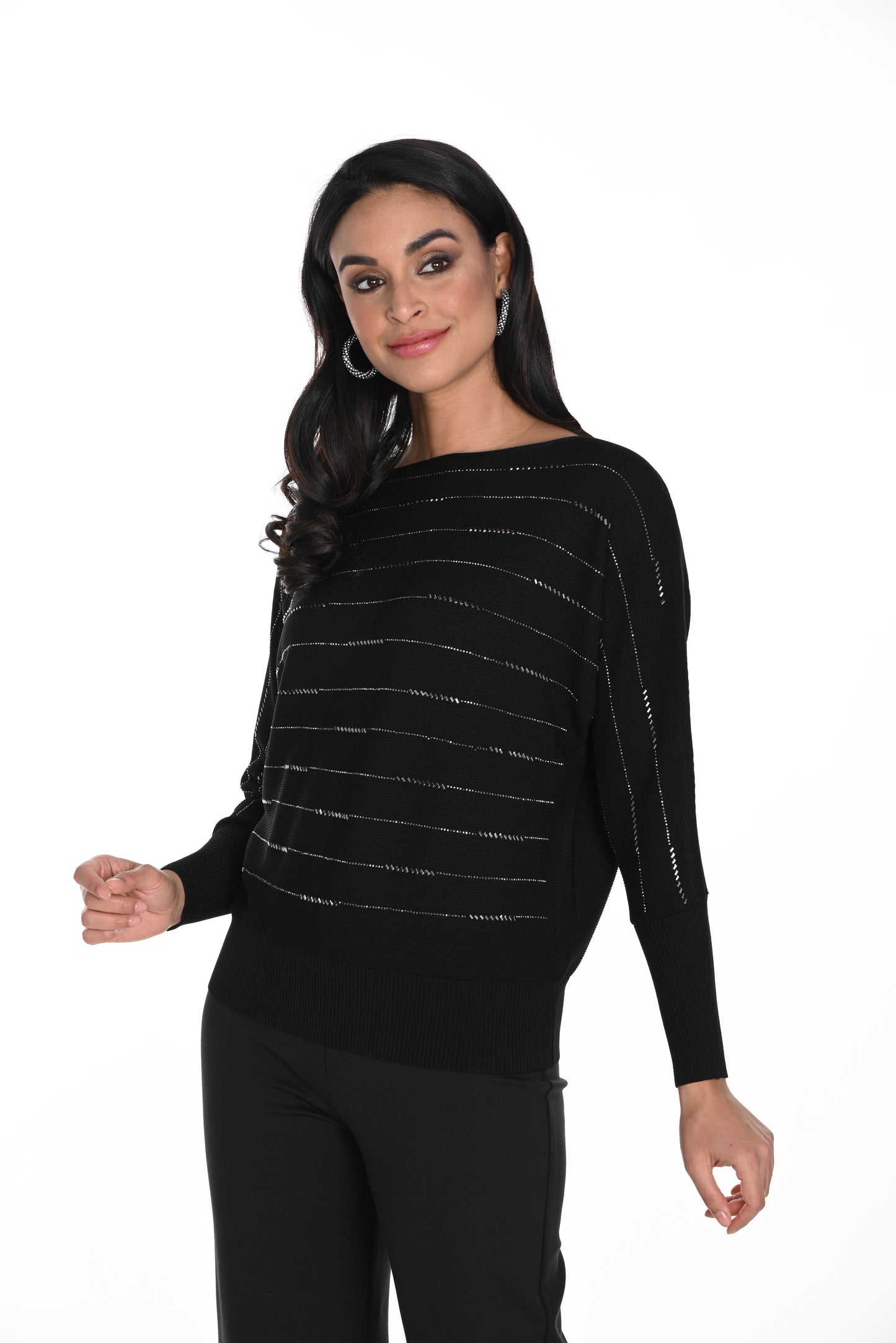 Raglan Sleeve Metallic Stripe Sweater. Style FL243437U