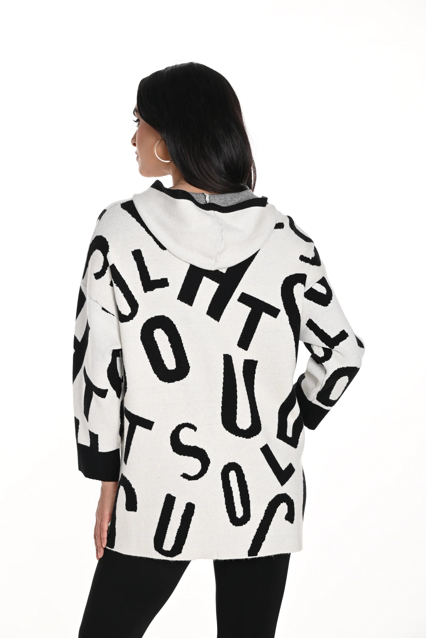 Letter Print Hooded Cardigan. Style FL243505U