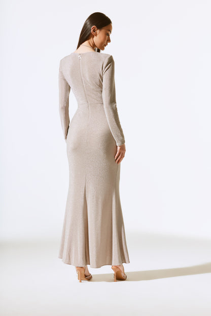 Sparkle Knit Long Sleeve Wrap Gown. Style JR243793