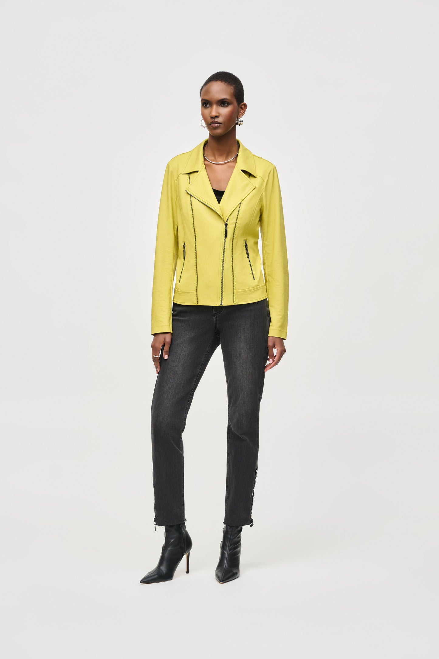 Foiled Knit Stretch Moto Jacket. Style JR243905