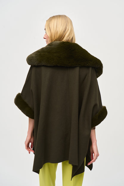 Brushed Jacquard and Faux Fur Cape. Style JR243930