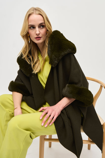 Brushed Jacquard and Faux Fur Cape. Style JR243930