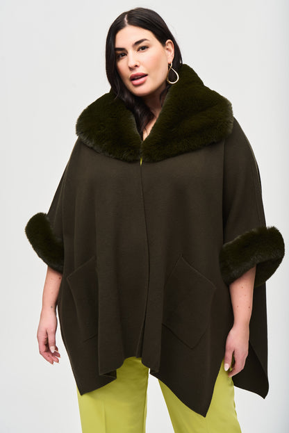 Brushed Jacquard and Faux Fur Cape. Style JR243930